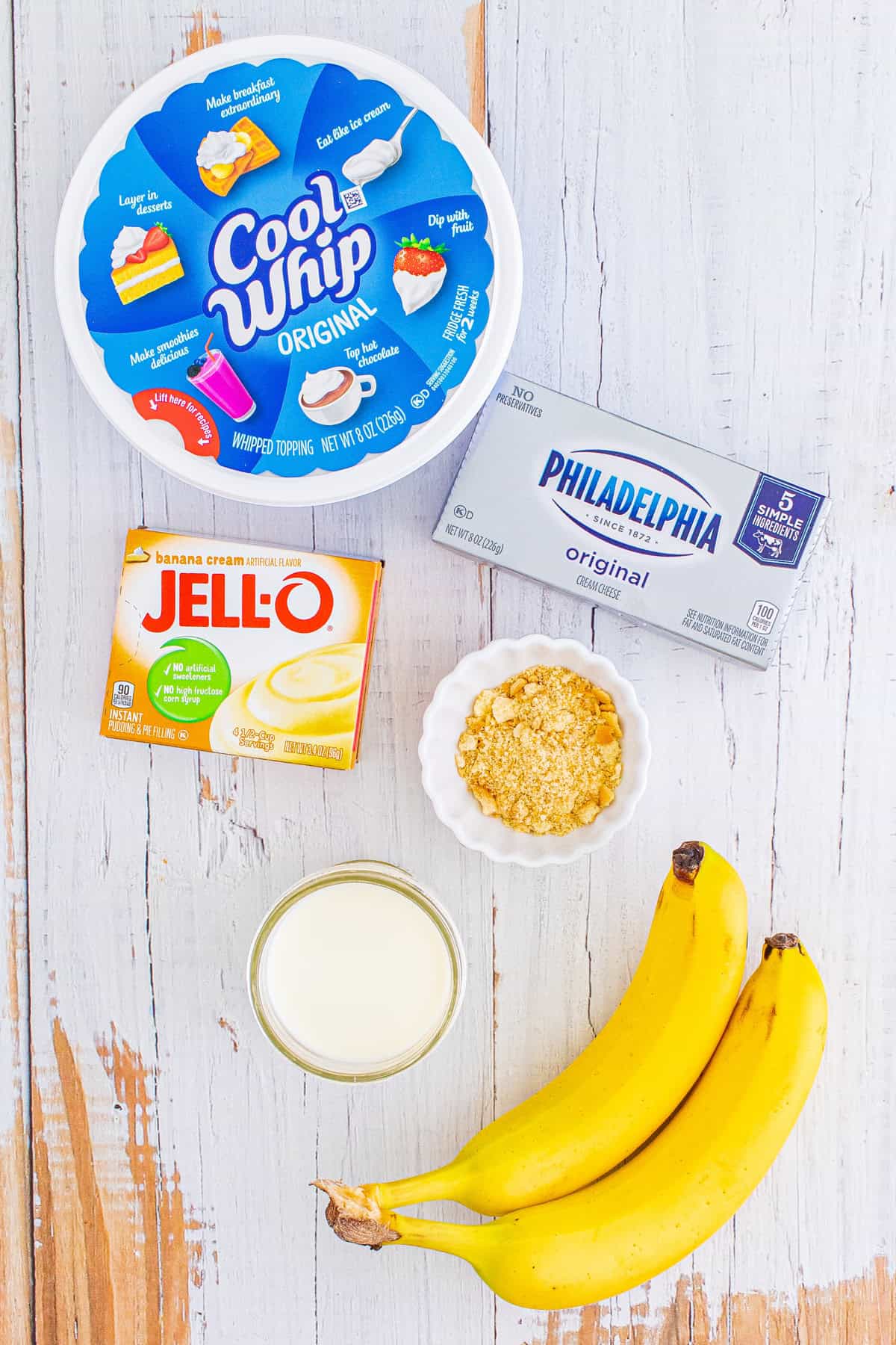 Ingredients needed to make Banana Cream Pie Dip.