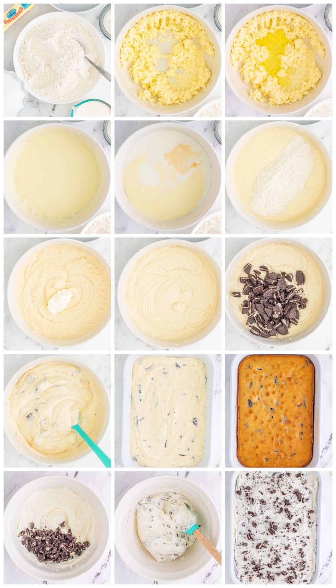 Step by step photos on how to make a Cookies and Cream Cake.