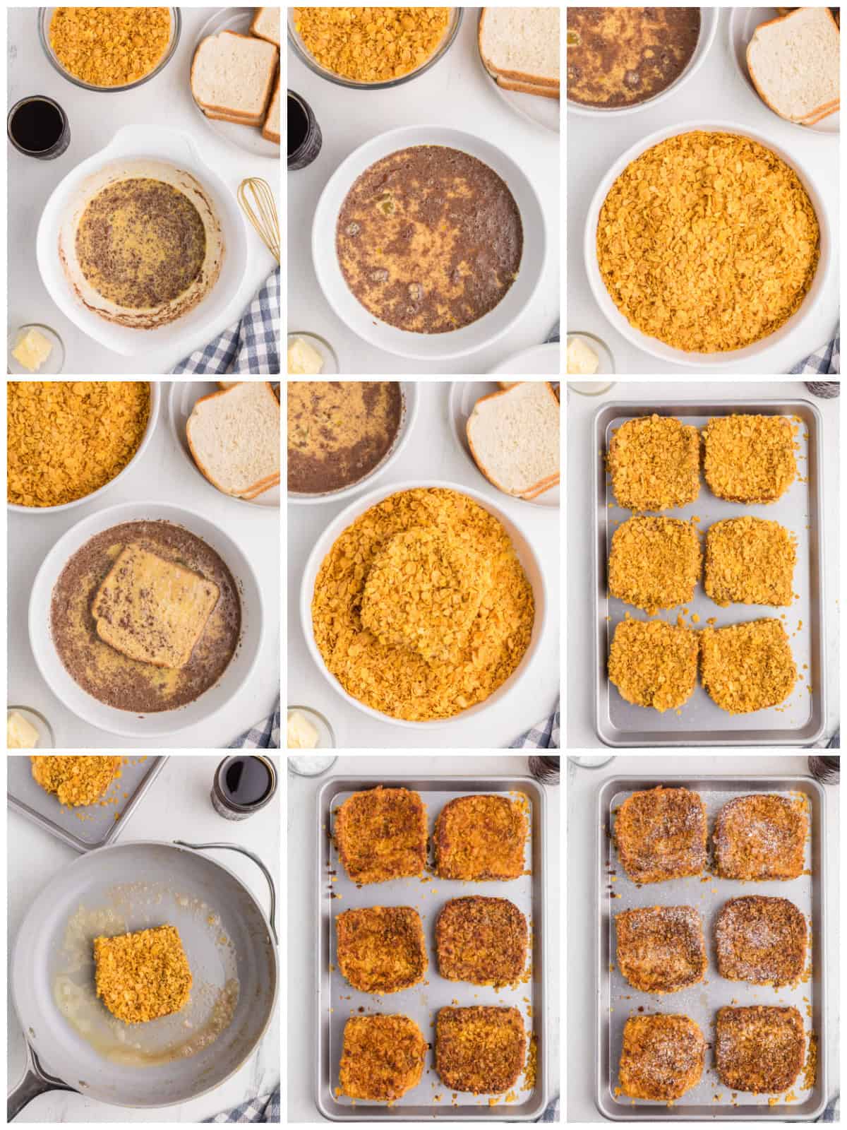 Step by step photos on how to make Crunchy French Toast.