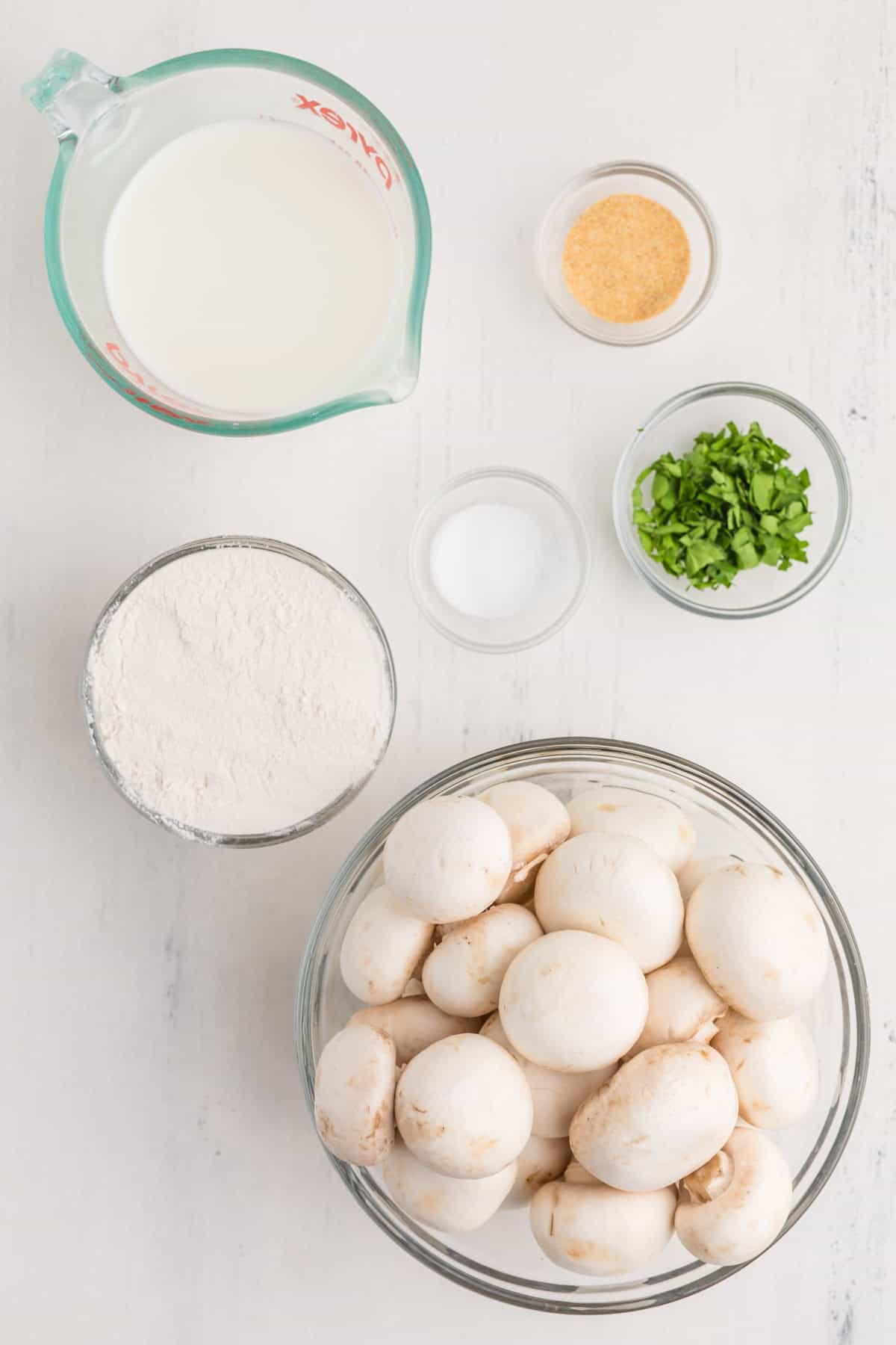 Ingredients needed to make Fried Mushrooms.