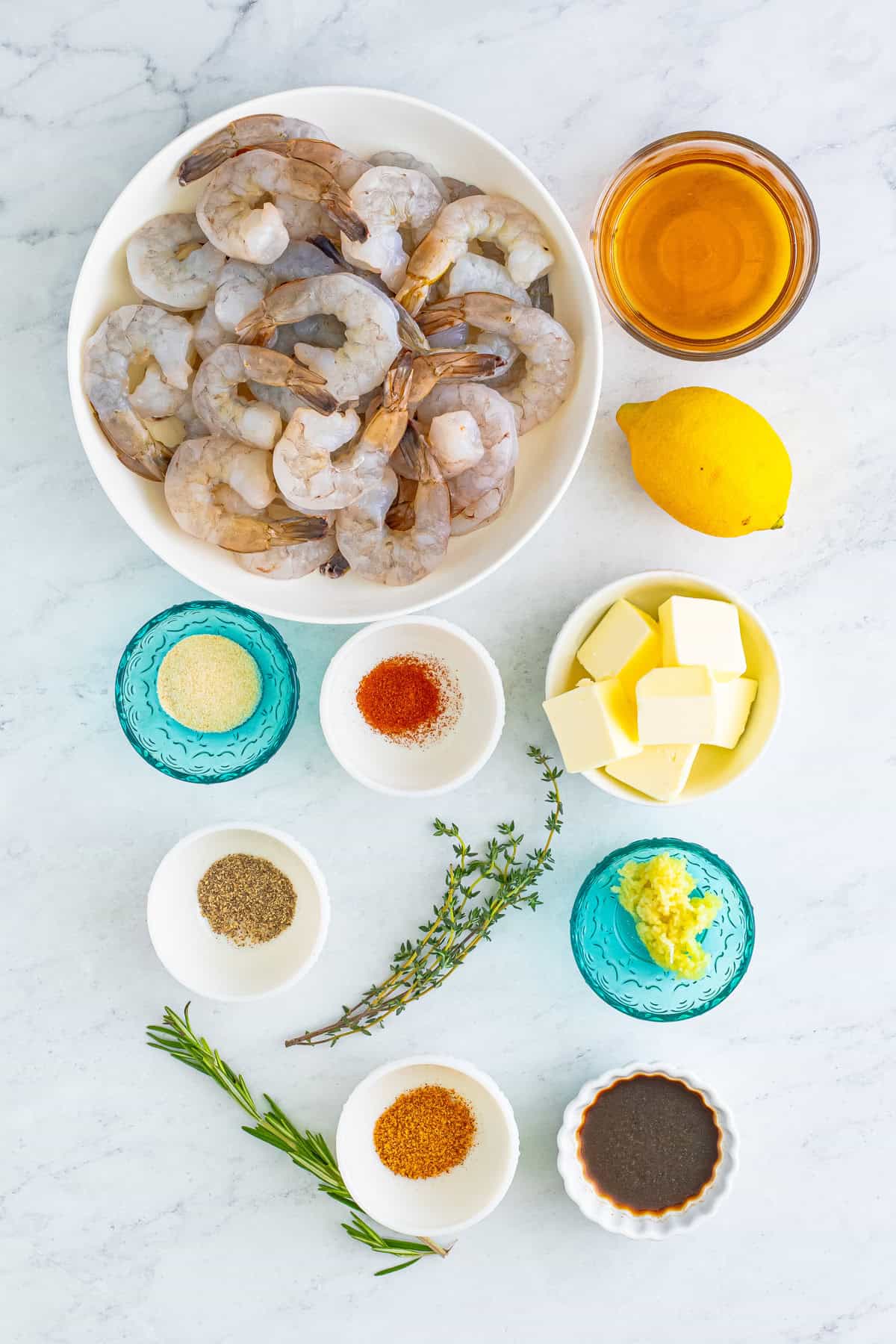 Ingredients needed to make New Orleans BBQ Shrimp.