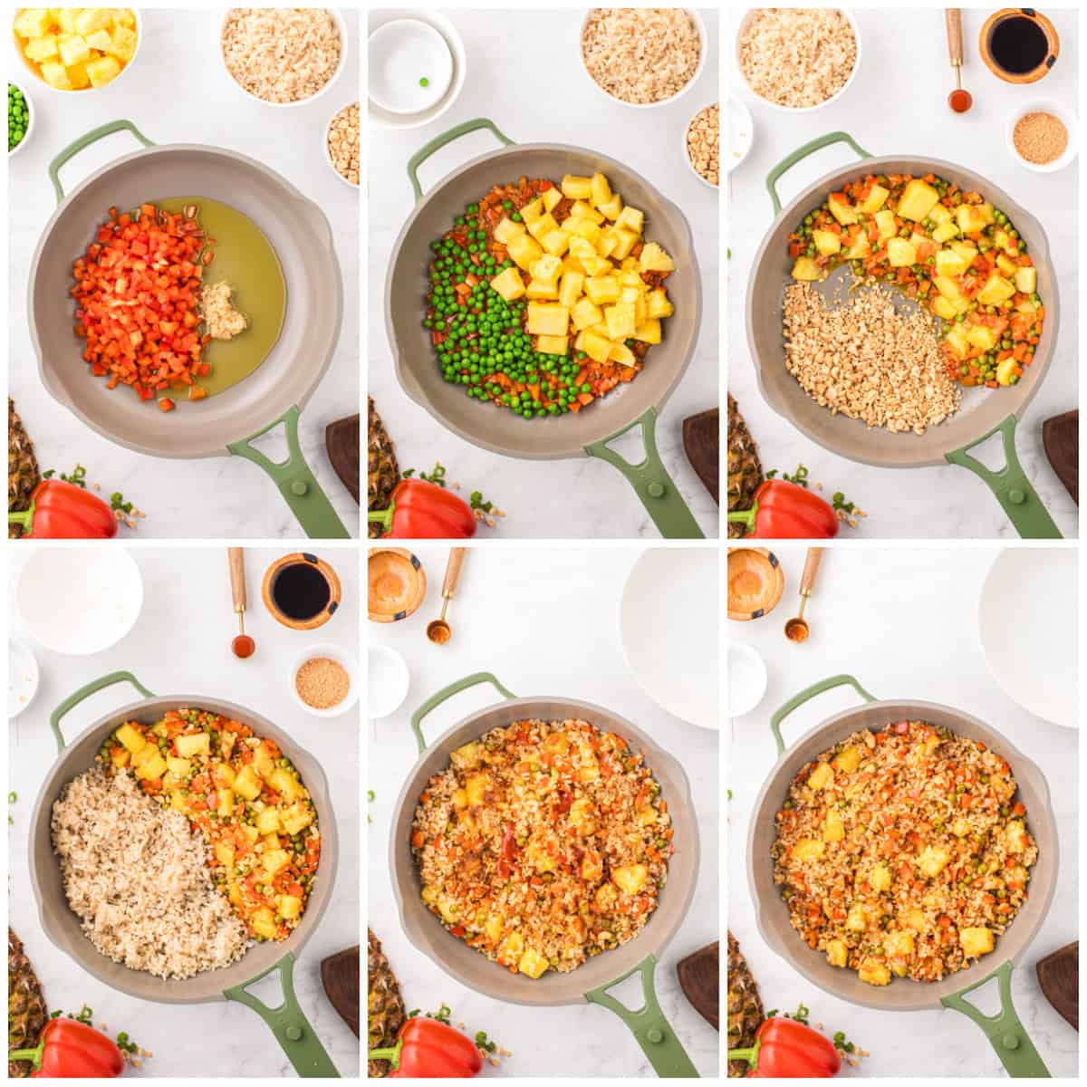 Step by step photos on how to make Thai Pineapple Fried Rice.