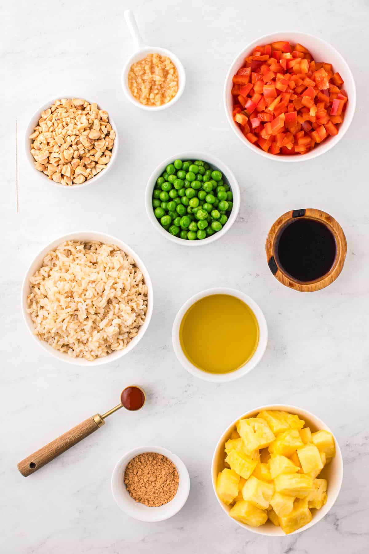 Ingredients needed to make Thai Pineapple Fried Rice.