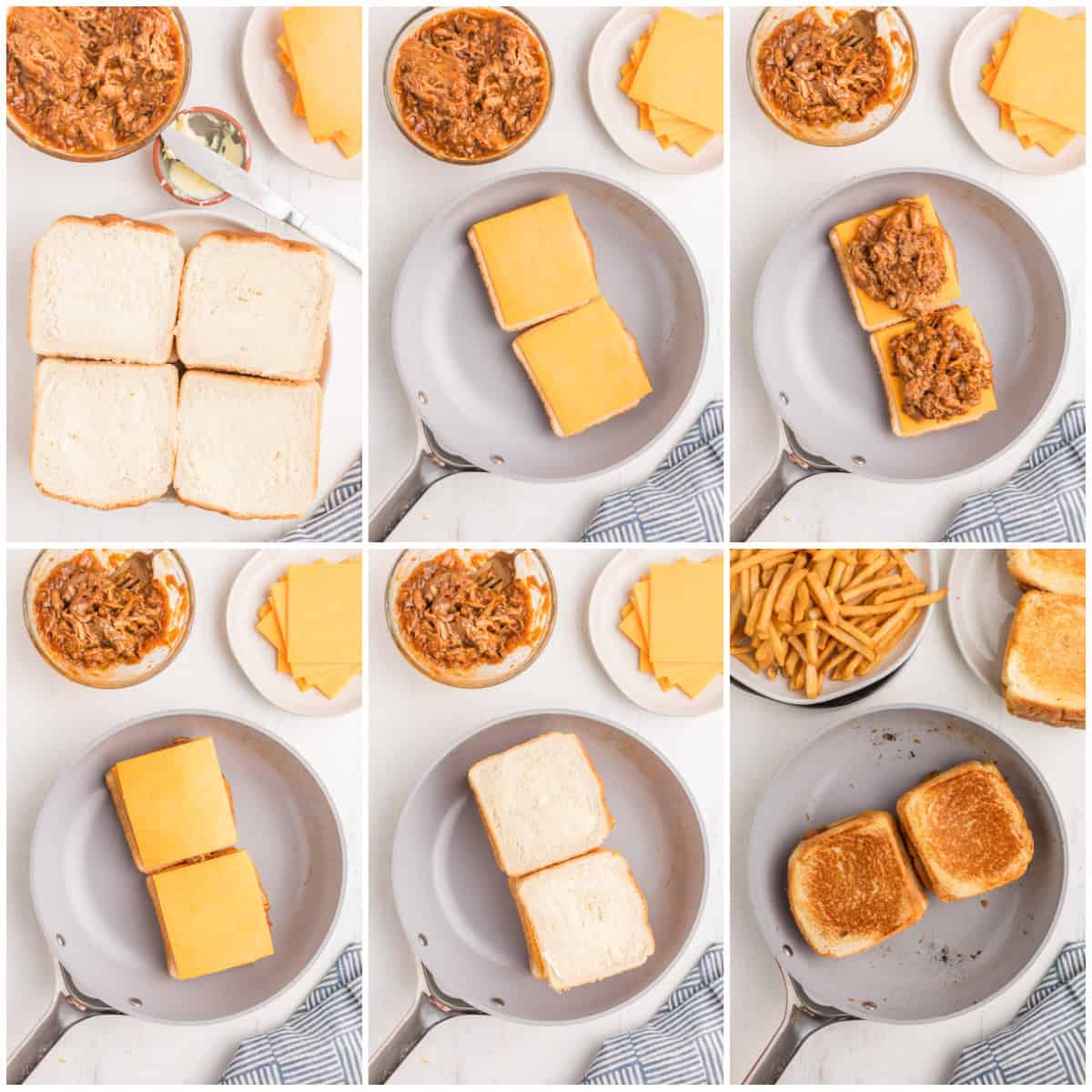 Step by step photos on how to make BBQ Pulled Pork Grilled Cheese.