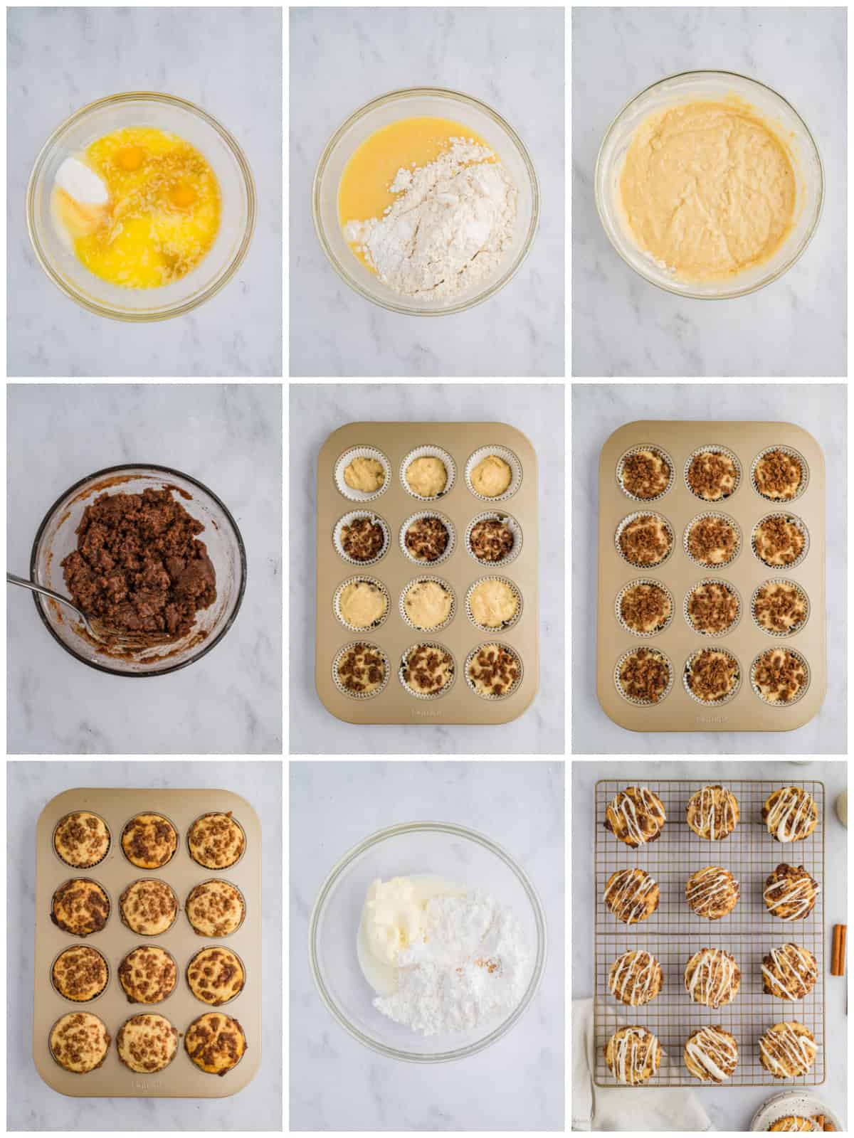 Step by step photos on how to make Cinnamon Roll Muffins.