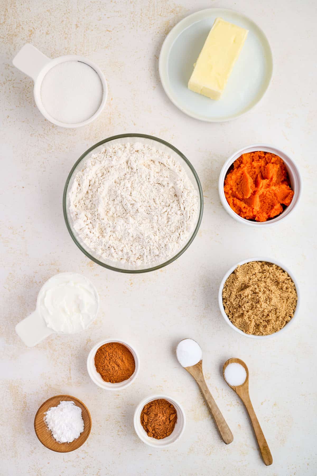 Ingredients needed to make Pumpkin Snickerdoodles.