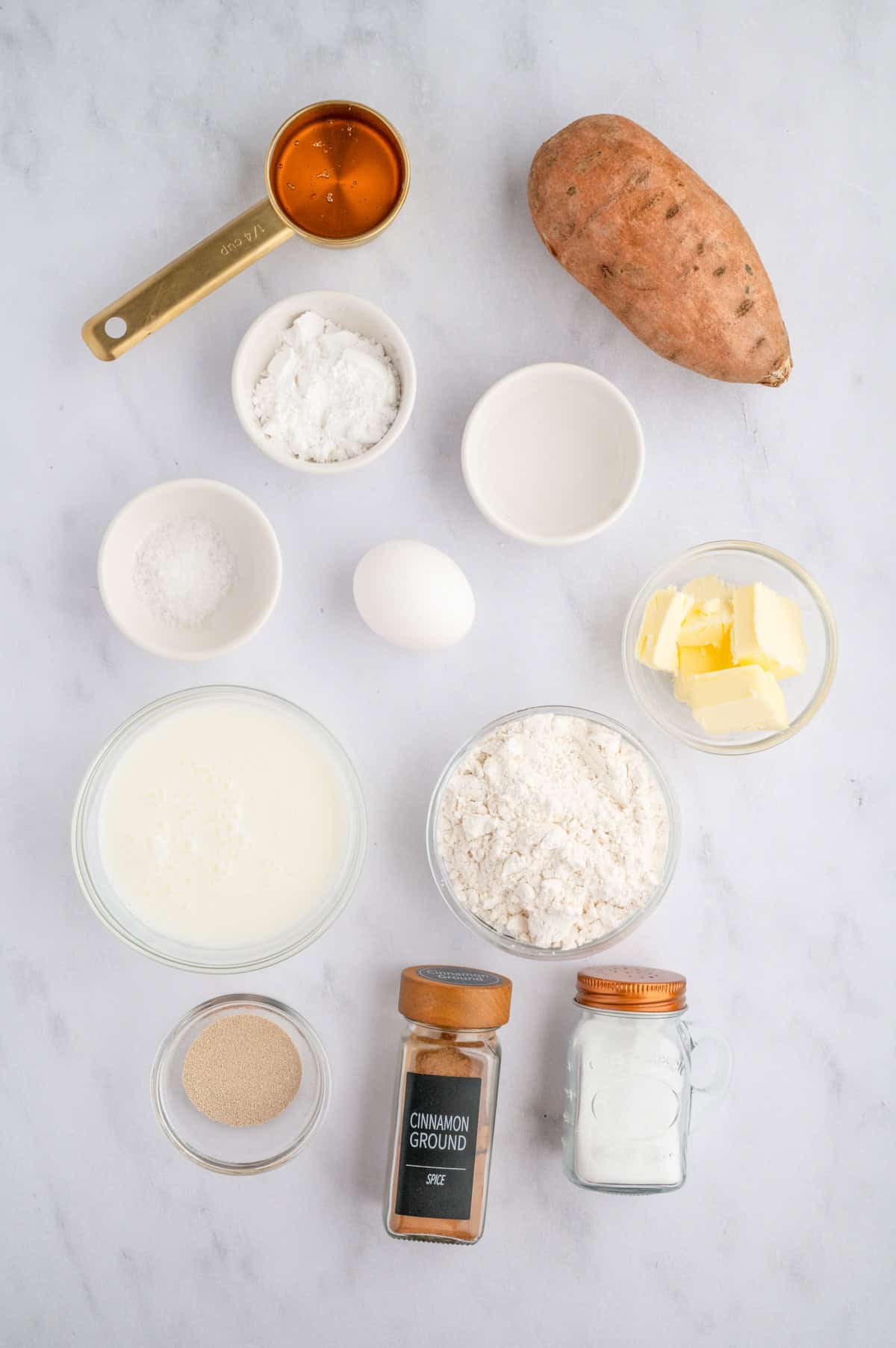 Ingredients needed to make Sweet Potato Rolls.