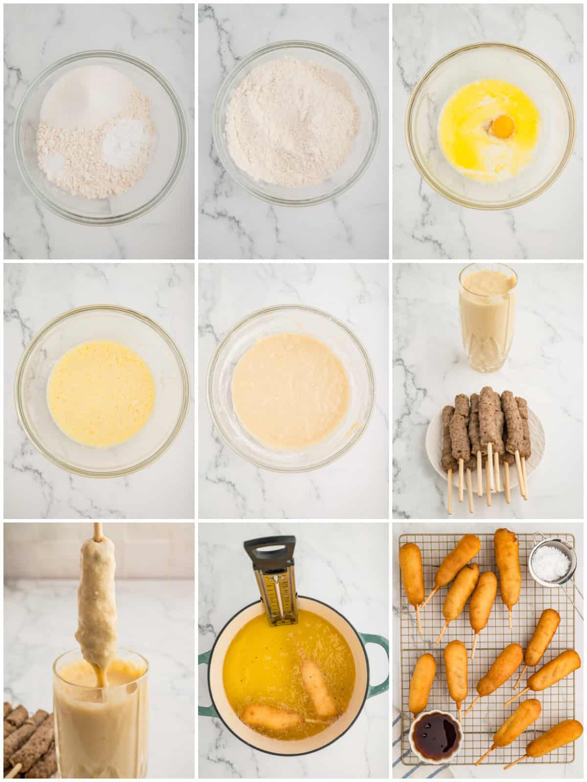 Step by step photos on how to make Breakfast Corndogs.