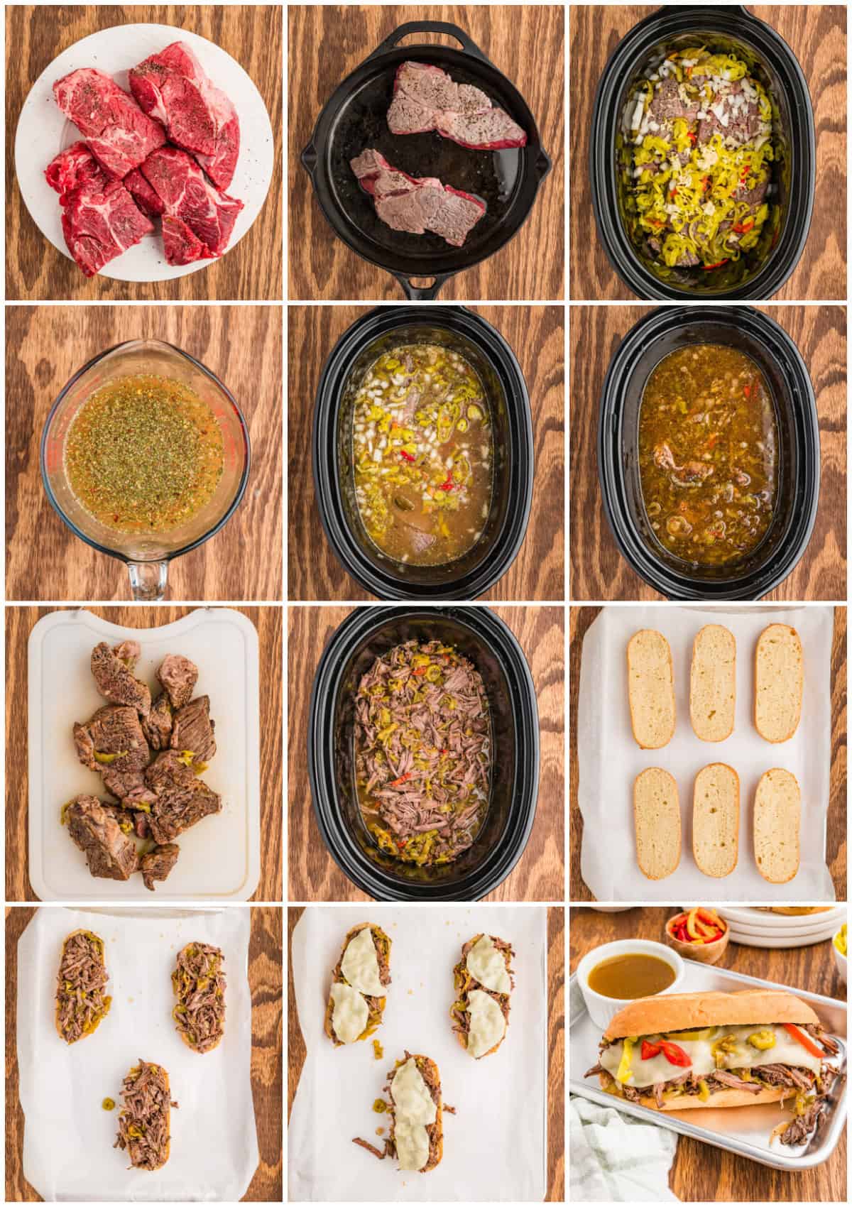 Step by step photos on how to make Italian Beef Sandwiches.