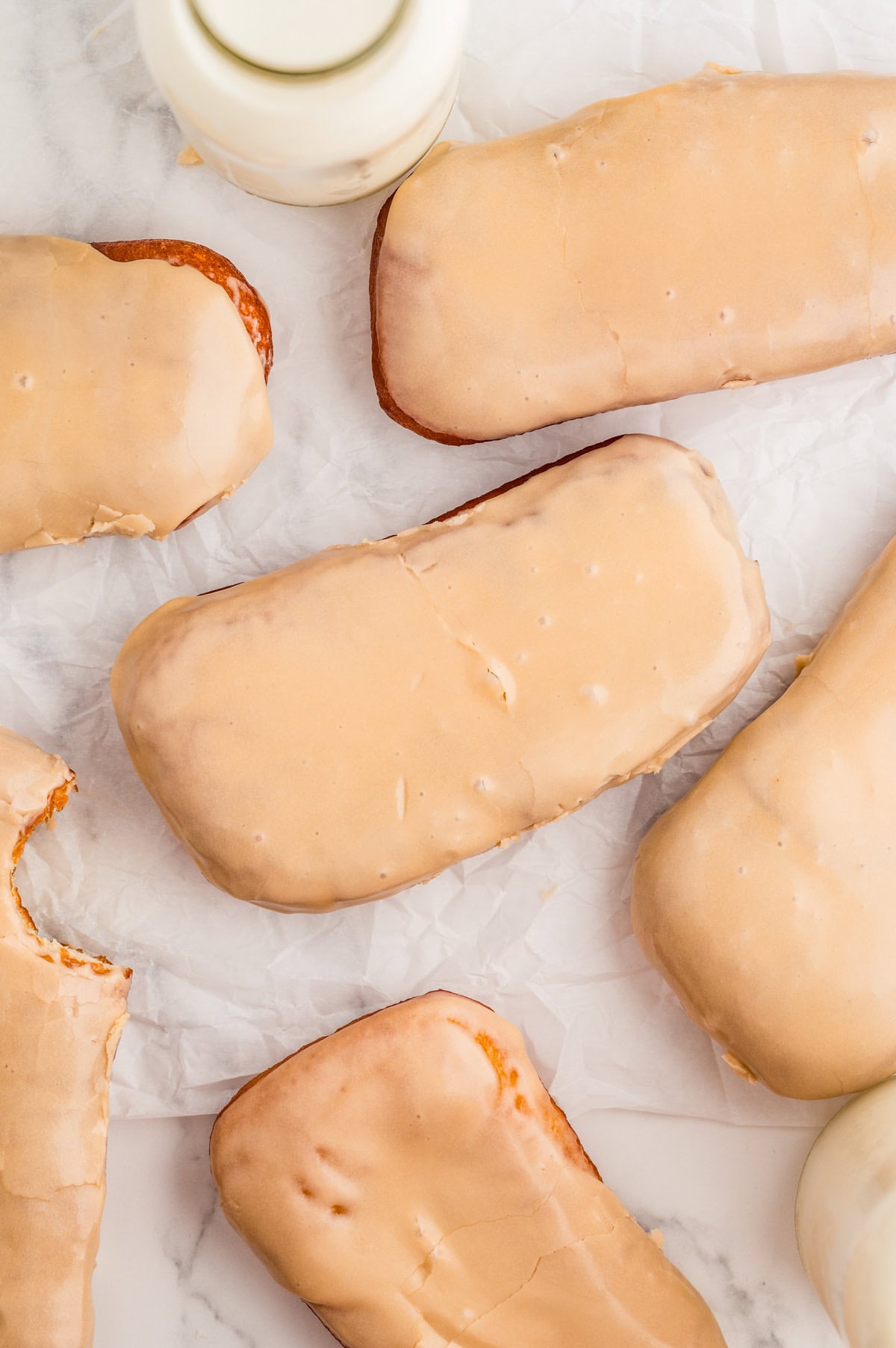 Overhead of Maple Bars on parchment paper.