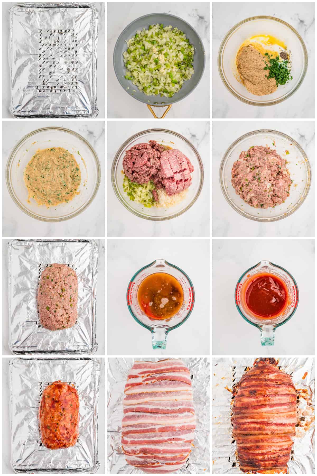 Step by step photos on how to make Bacon Wrapped Meatloaf.