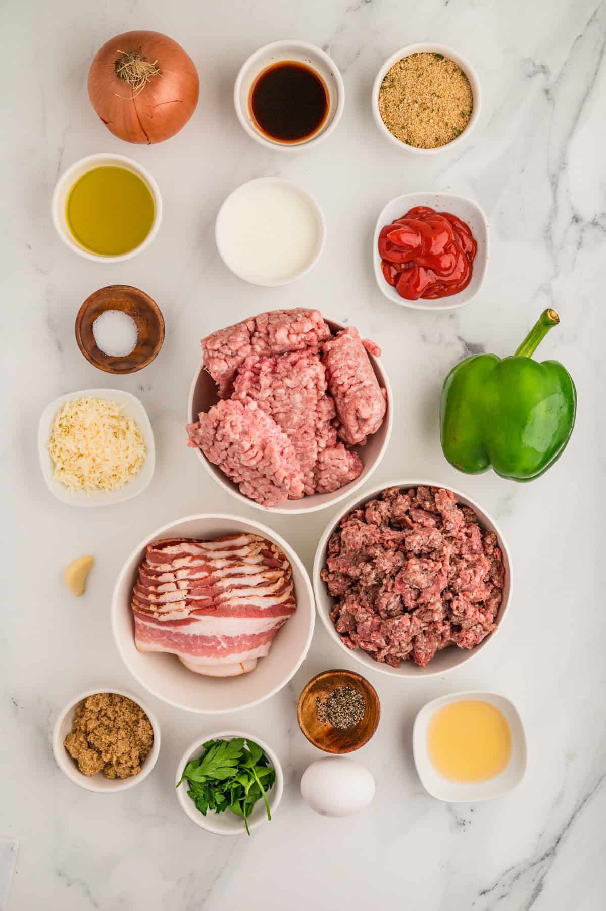 Ingredients needed to make Bacon Wrapped Meatloaf.