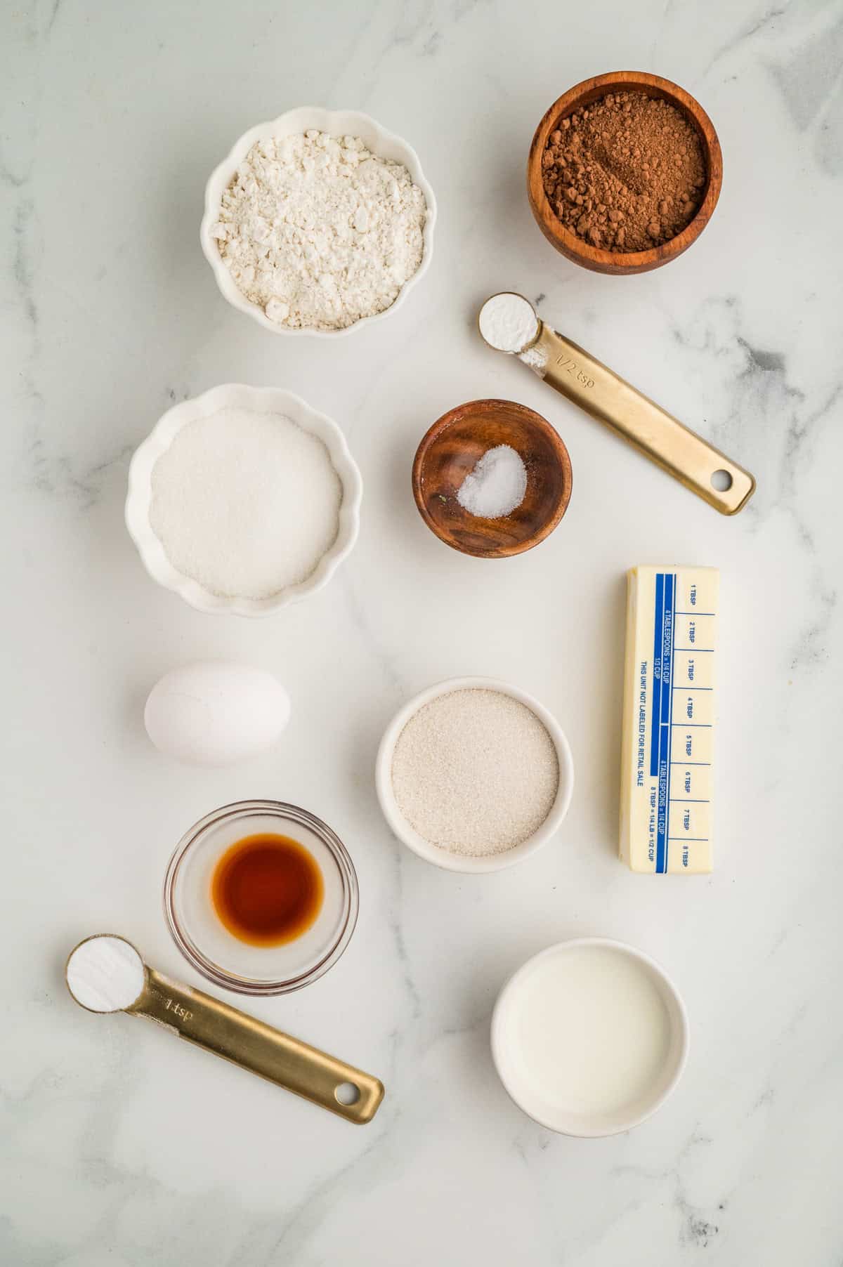 Ingredients needed to make Chocolate Sugar Cookies.