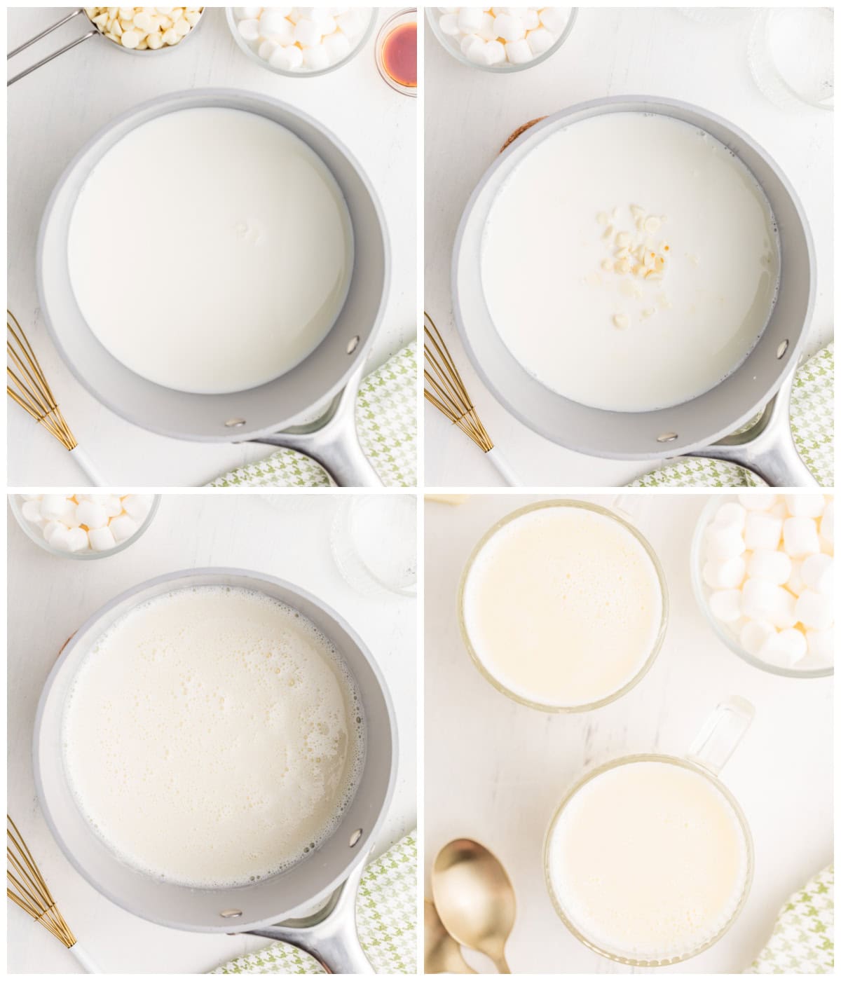 Step by step photos on how to make Easy White Hot Chocolate.