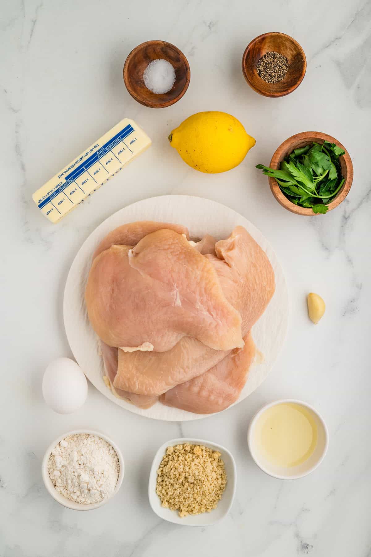 Ingredients needed to make Chicken Kiev.