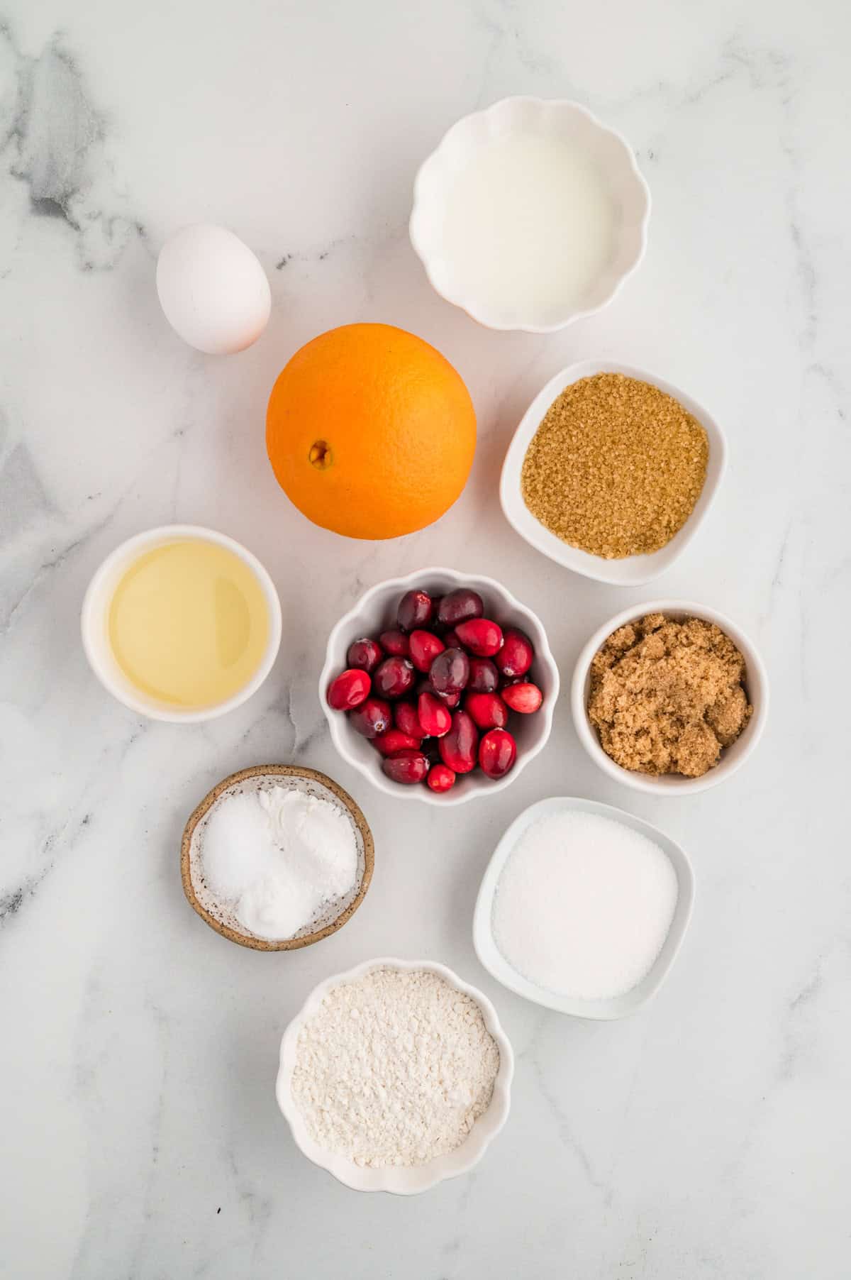 Ingredients needed to make Cranberry Bread.