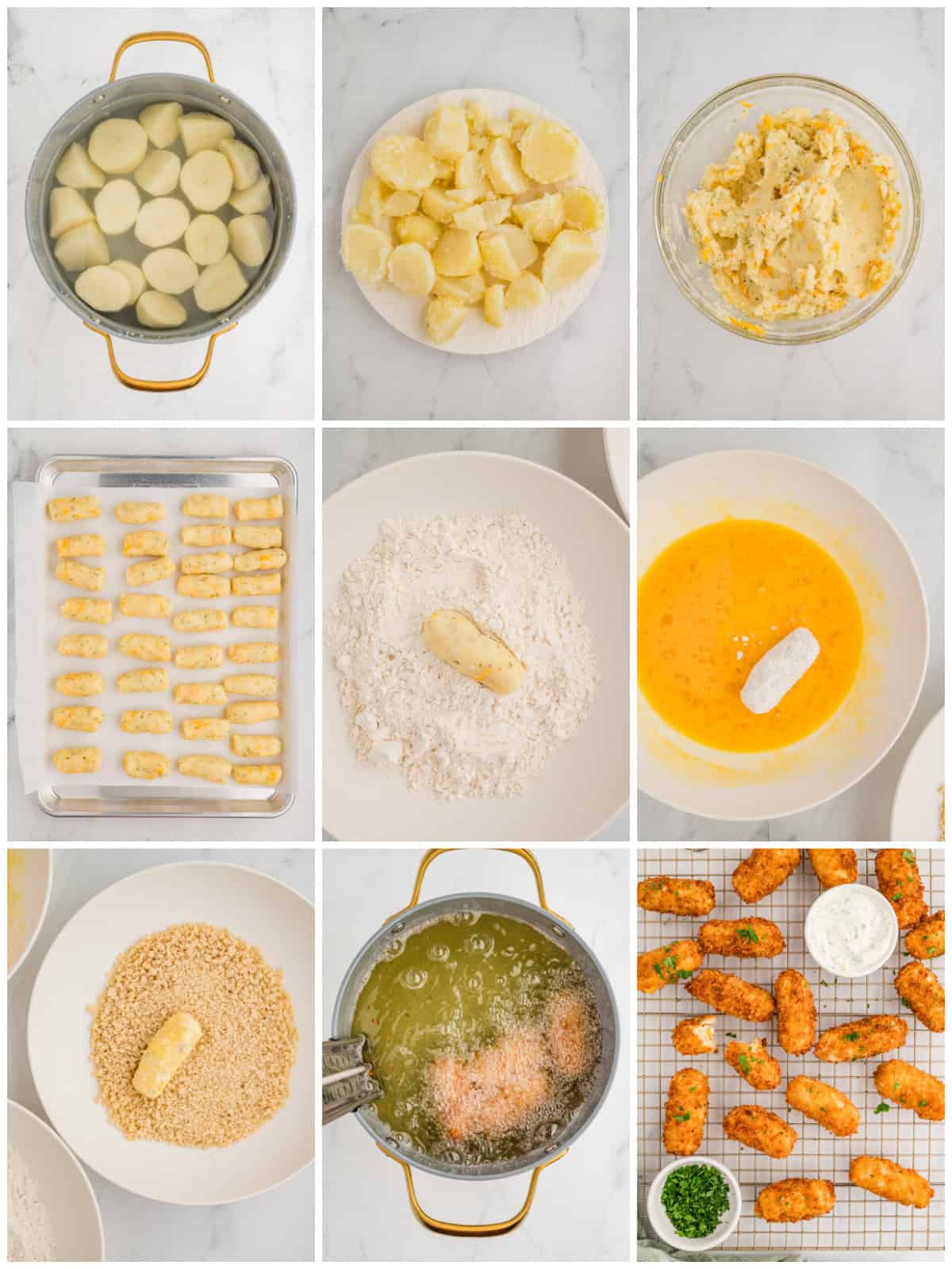 Step by step photos on how to make Potato Croquettes.