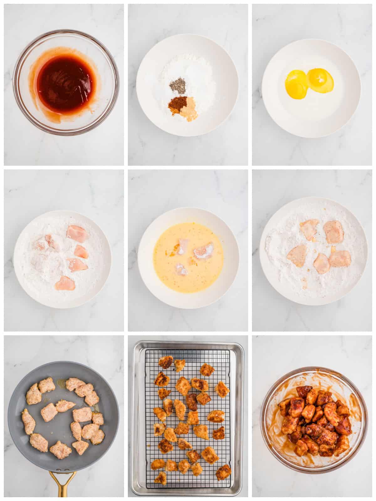 Step by step photos on how to make BBQ Chicken Bites.