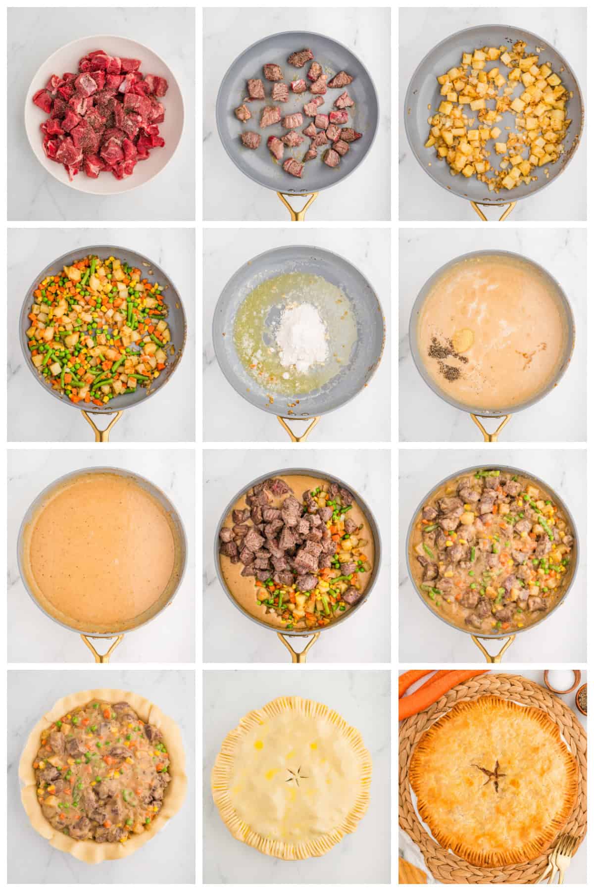 Step by step photos on how to make Beef Pot Pie.