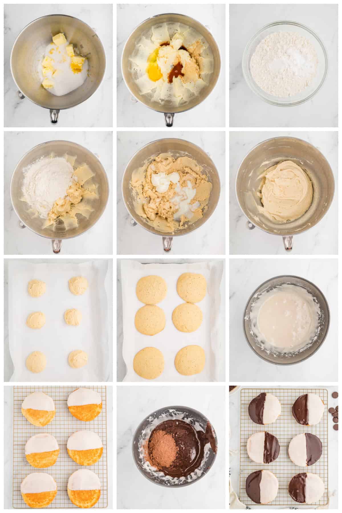 Step by step photos on how to make Black and White Cookies.