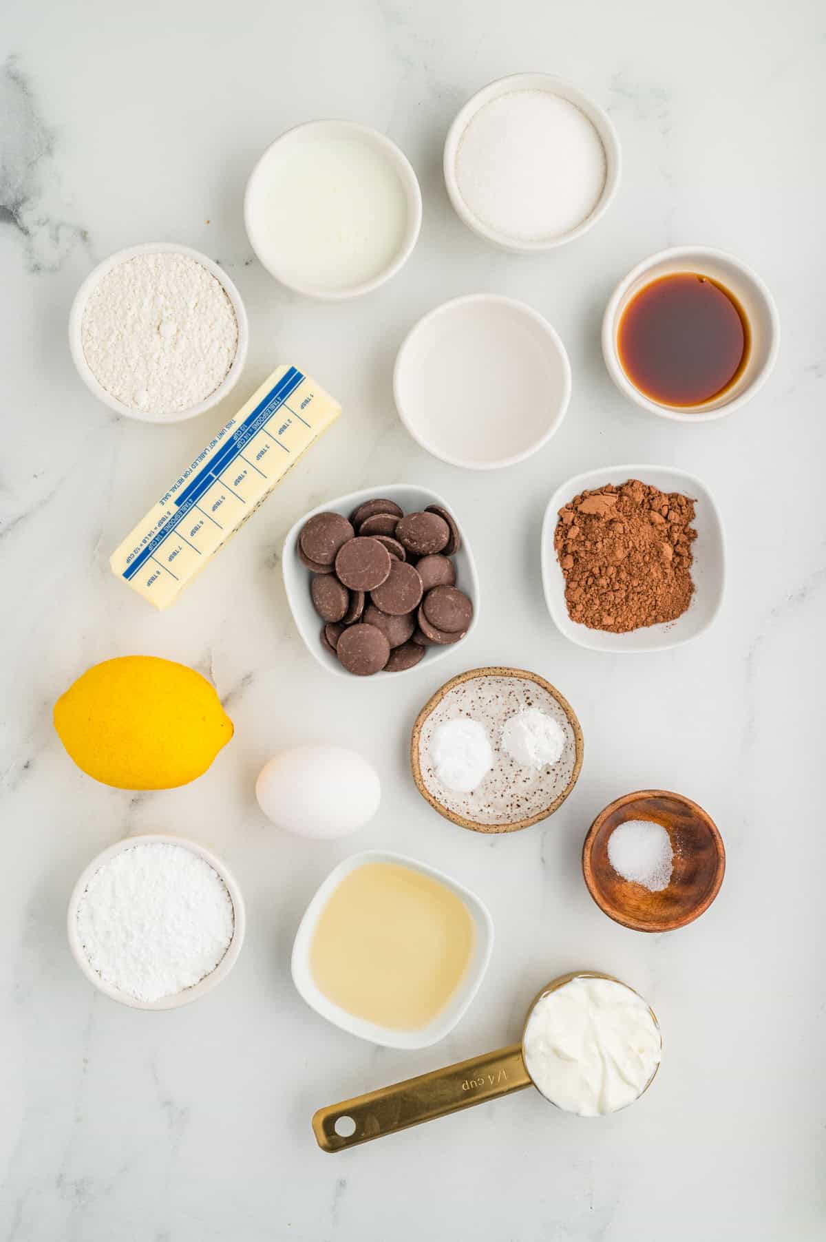 Ingredients needed to make Black and White Cookies.