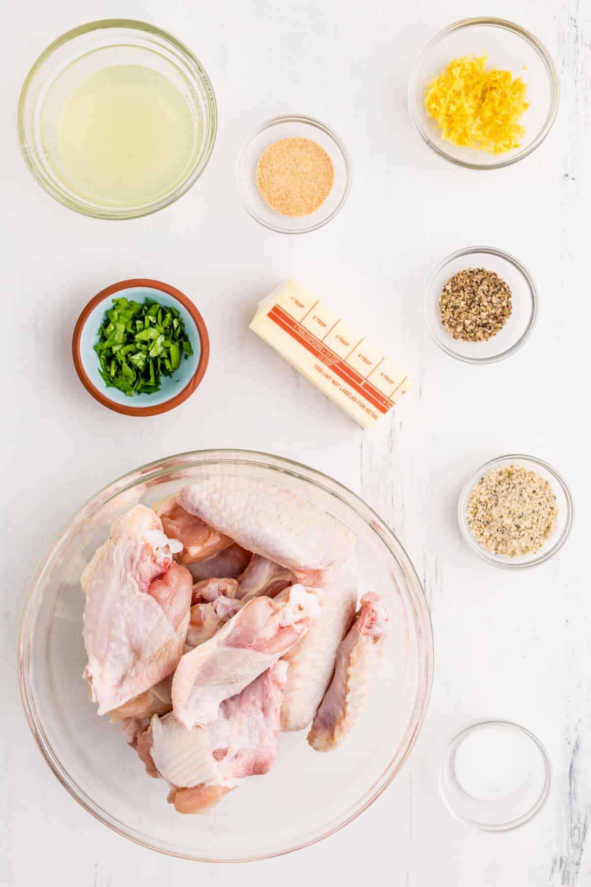 Ingredients needed to make Lemon Pepper Wings.