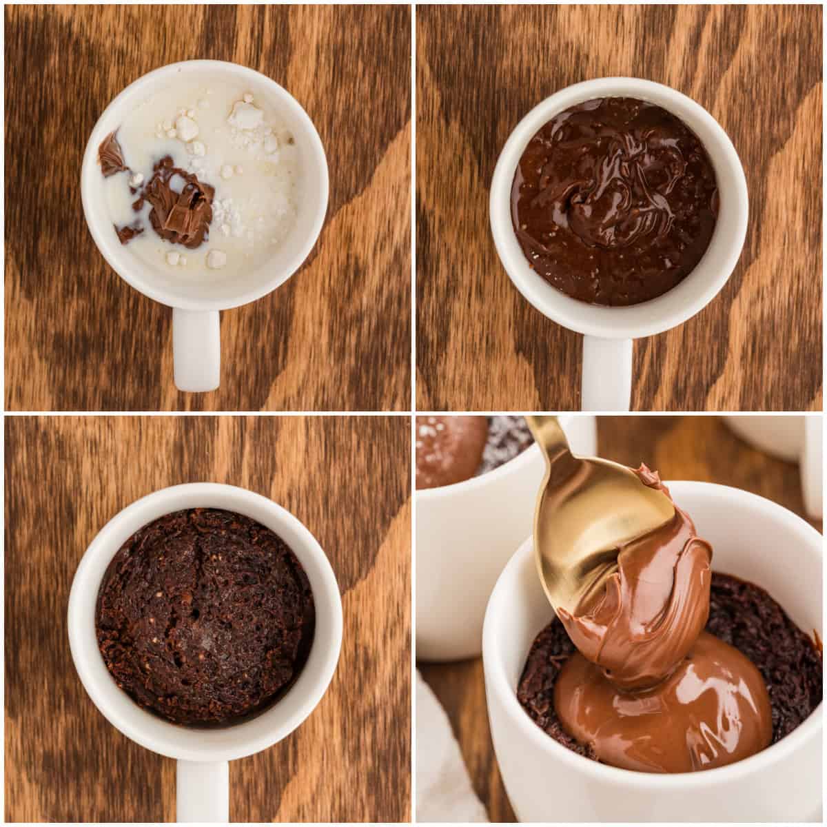 Step by step photos on how to make a Nutella Mug Cake.