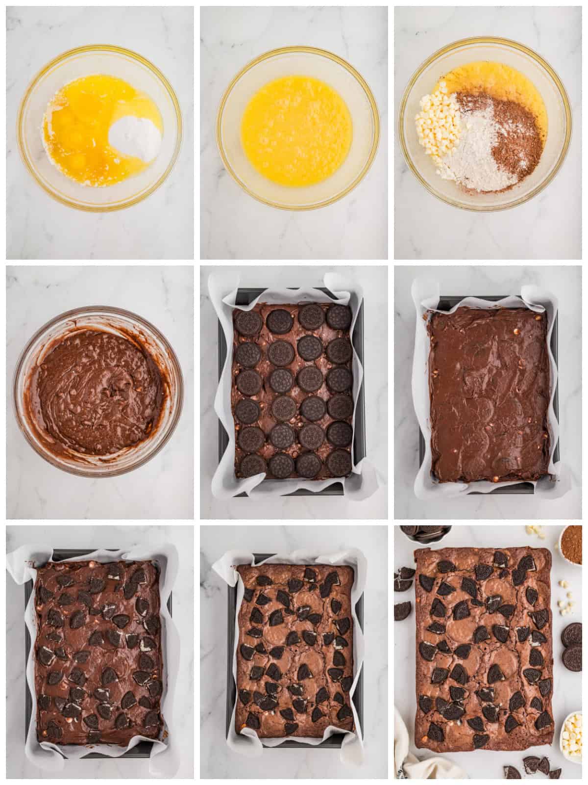 Step by step photos on how to make Oreo Brownies.