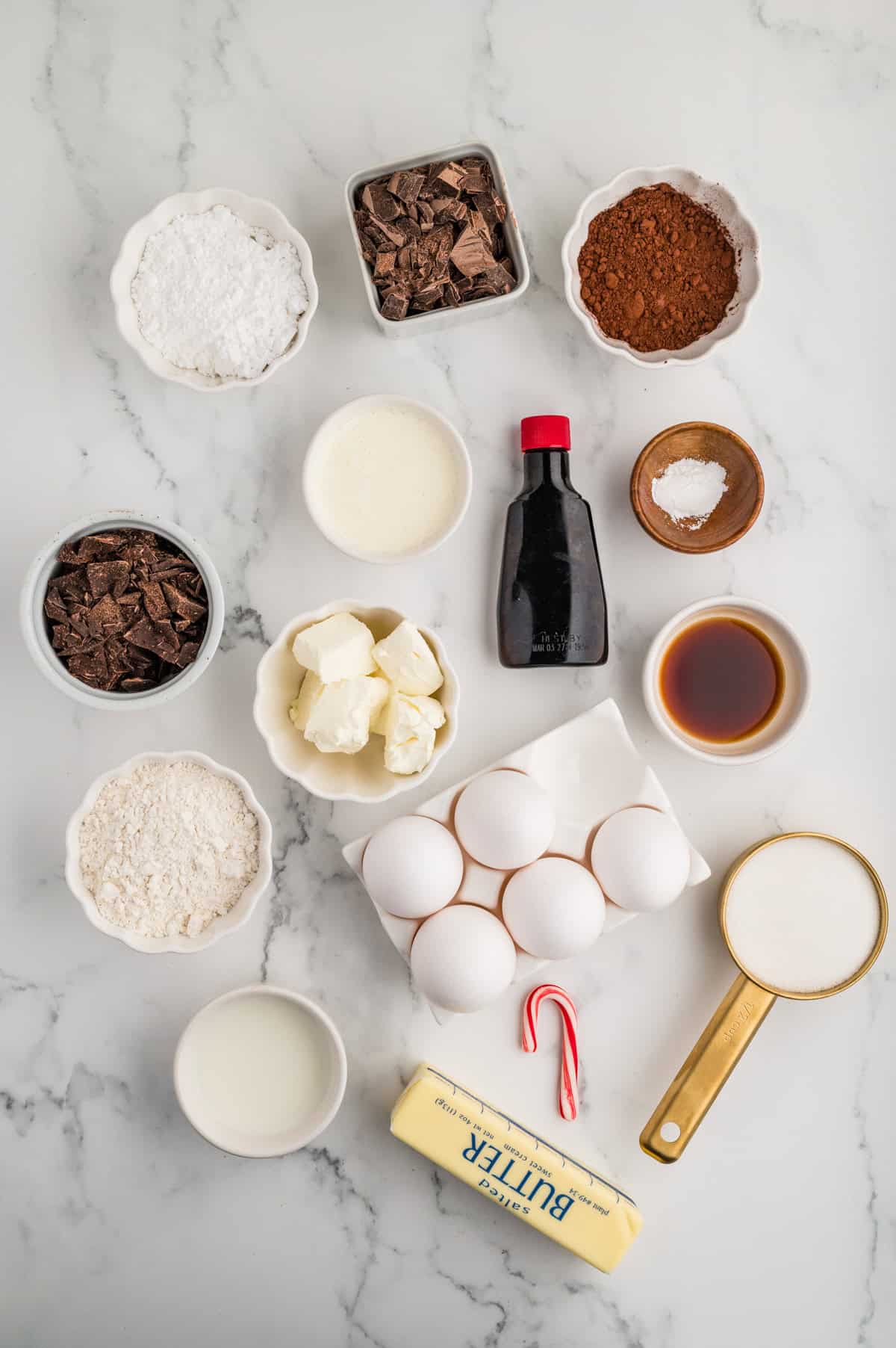 Ingredients needed to make Peppermint Brownies.