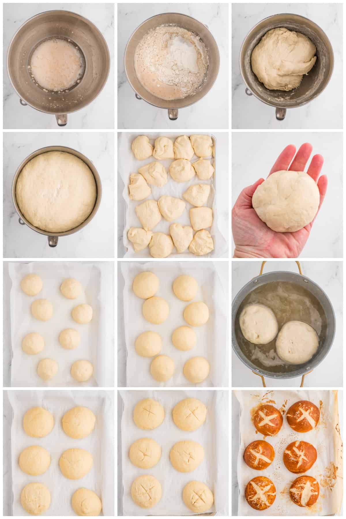 Step by step photos of Pretzel Rolls.