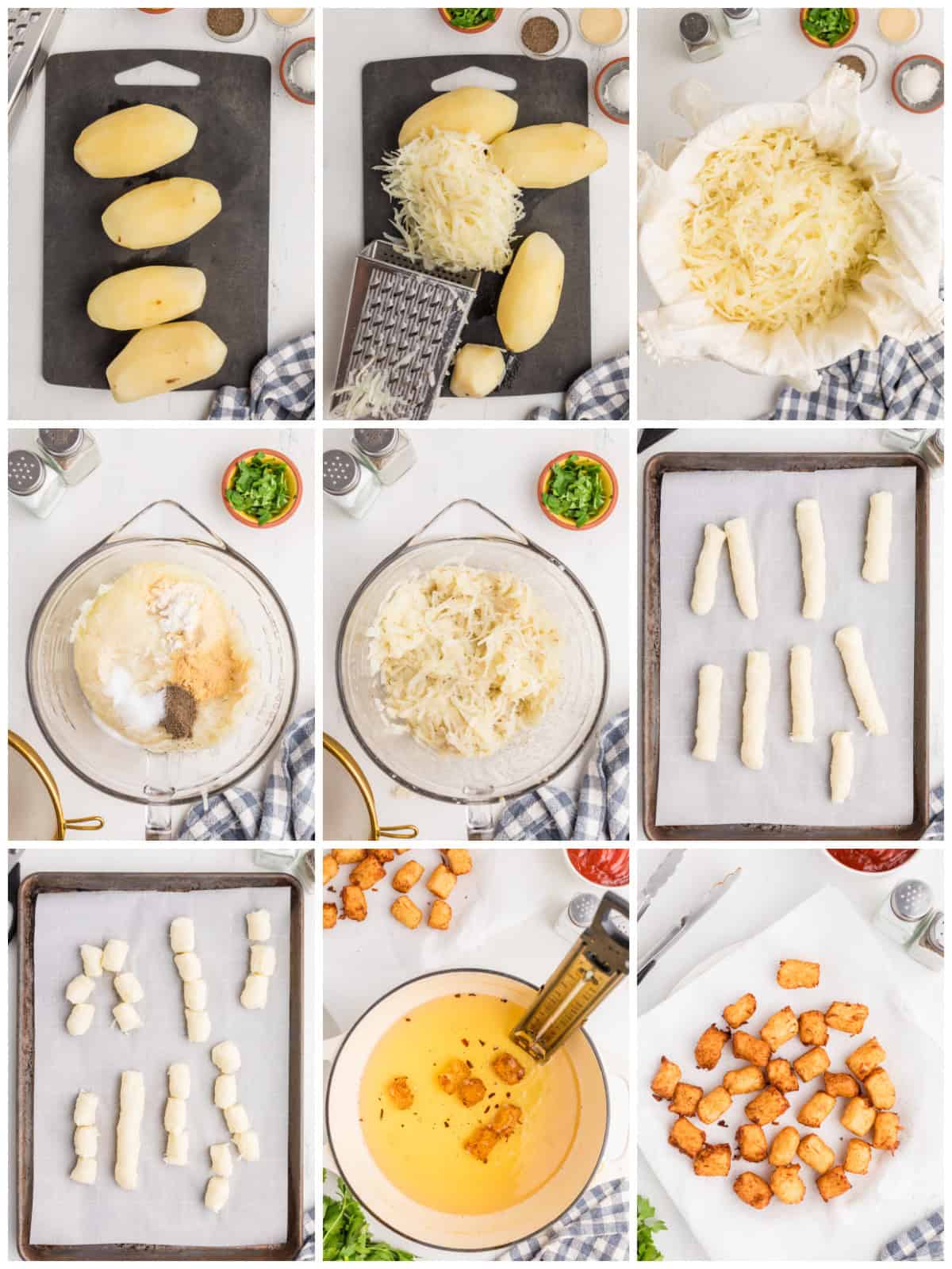 Step by step photos on how to make Homemade Tater Tots.