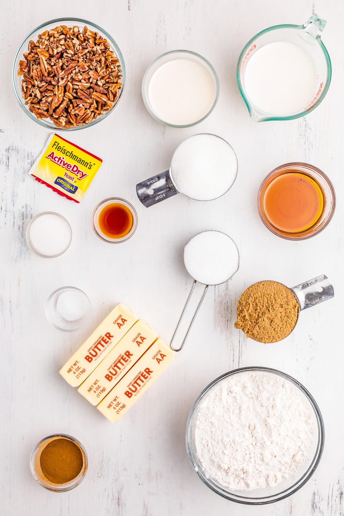 Ingredients needed to make Pecan Sticky Buns.