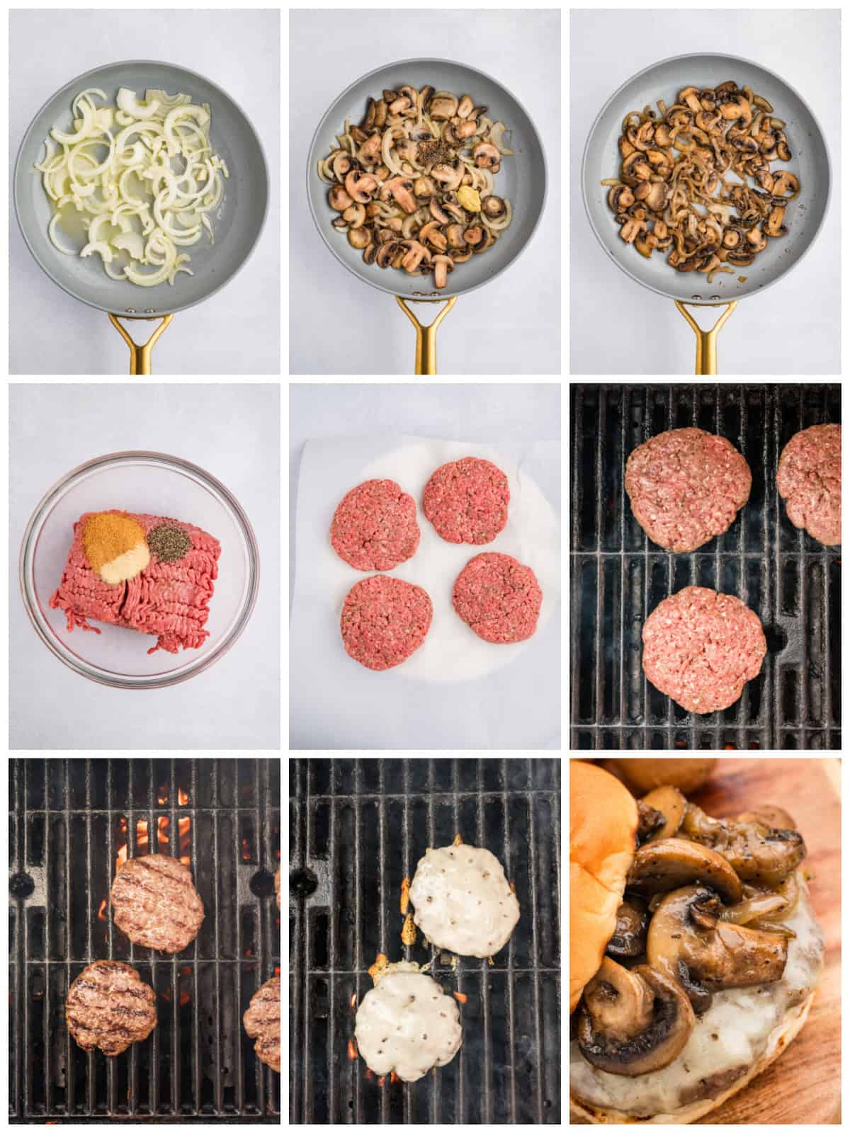 Step by step photos on how to make a Mushroom and Swiss Burger.