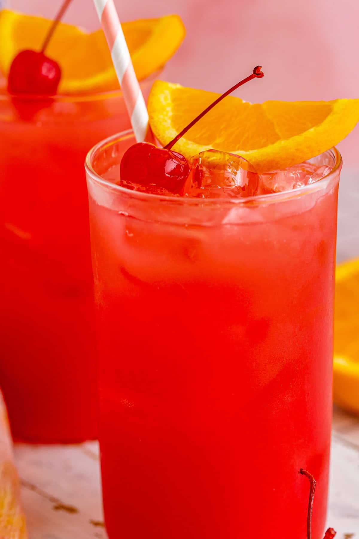 Close up of one glass of finished cocktail.