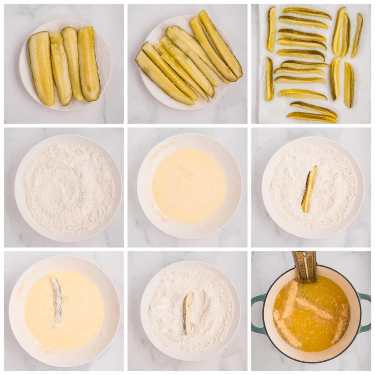 Step by step photos on how to make Pickle Fries.