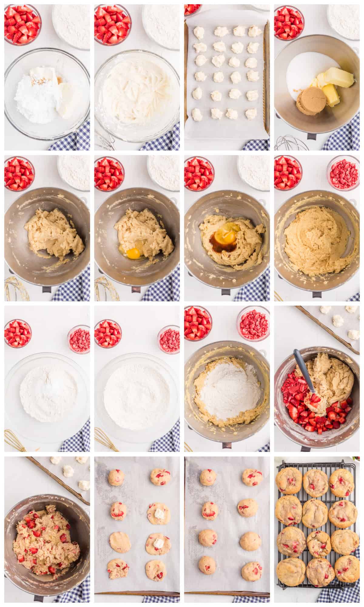 Step by step photos on how to make Strawberry Cheesecake Stuffed Cookies.