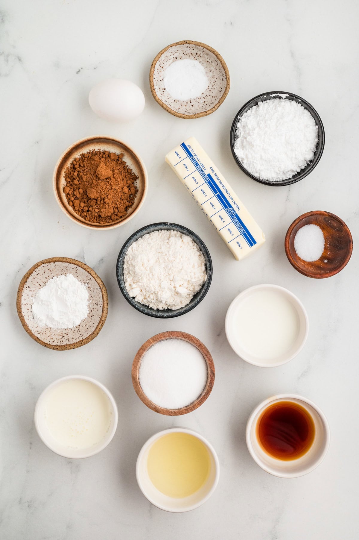 Ingredients needed to make Marble Cupcakes.