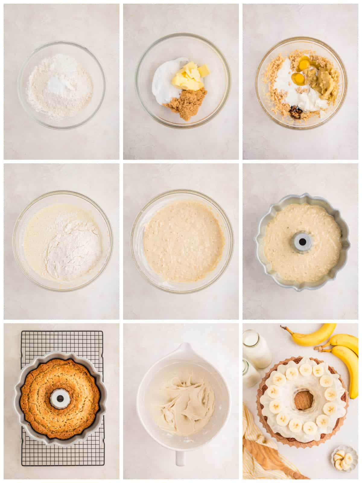 Step by step photos on how to make Banana Bundt Cake.