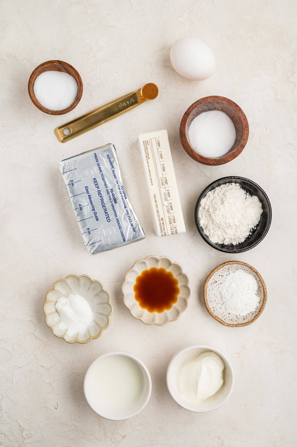 Ingredients needed to make Cream Cheese Muffins.