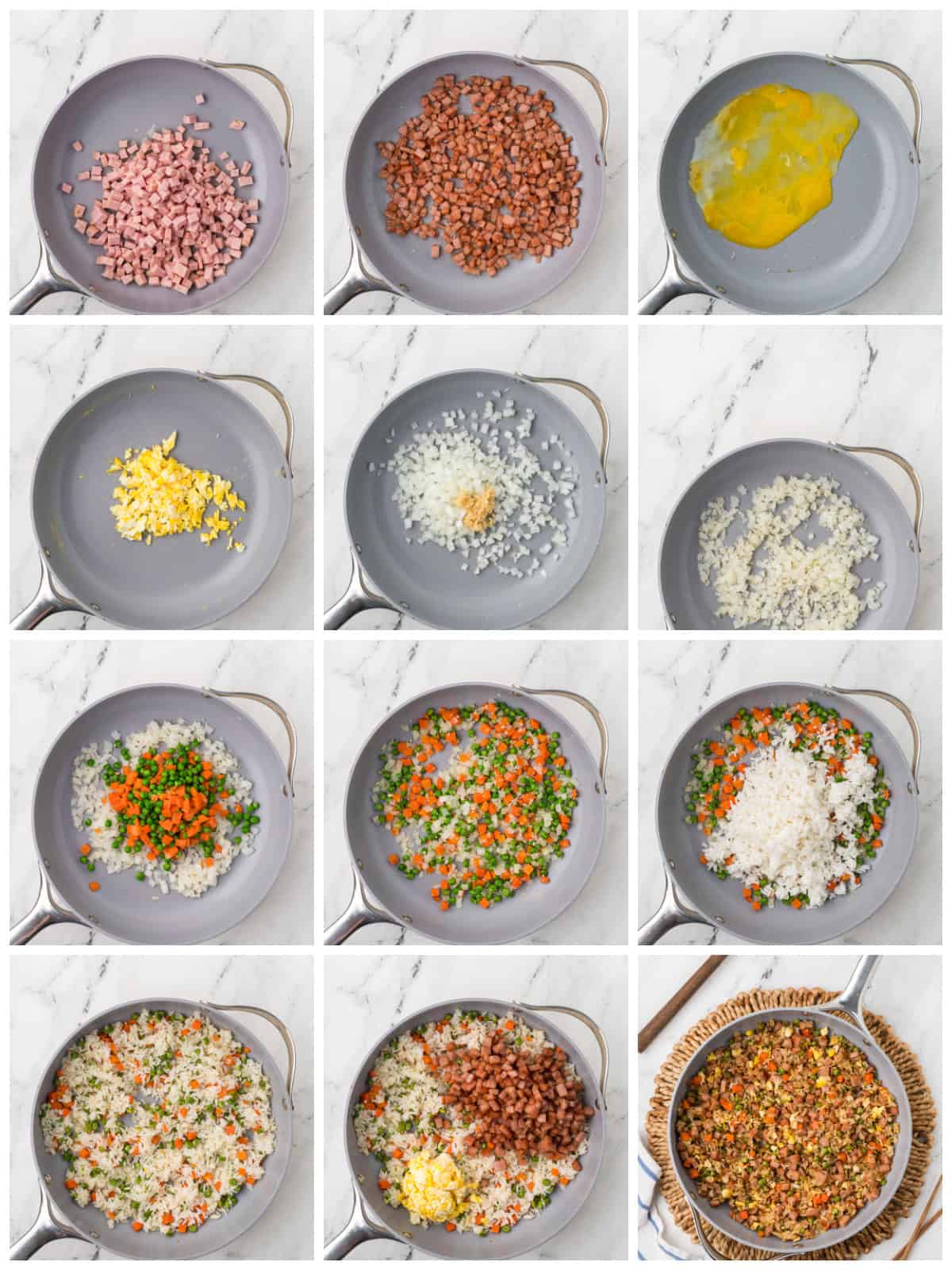 Step by step photos on how to make Easy Spam Fried Rice.