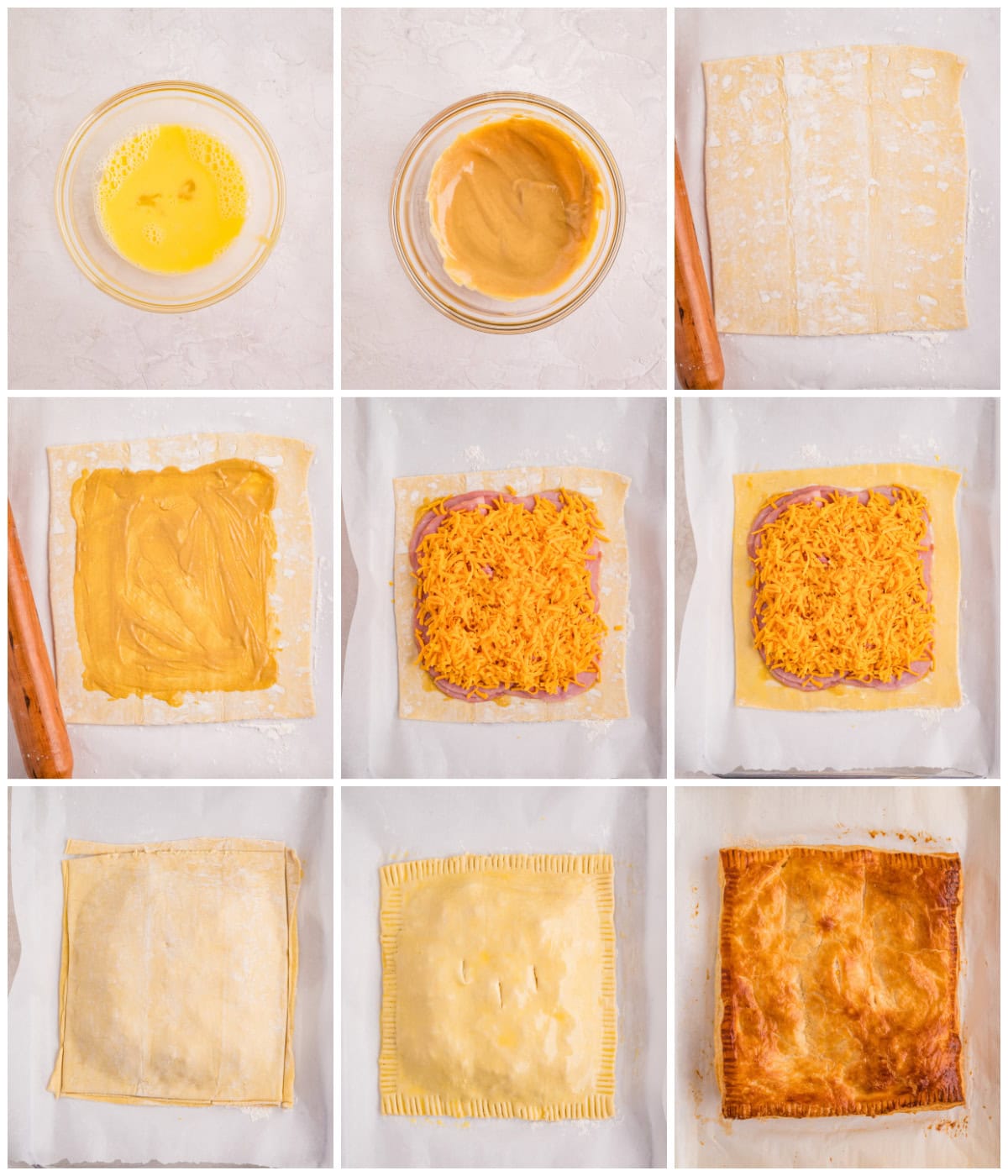 Step by step photos on how to make Ham and Cheese Puff Pastry.