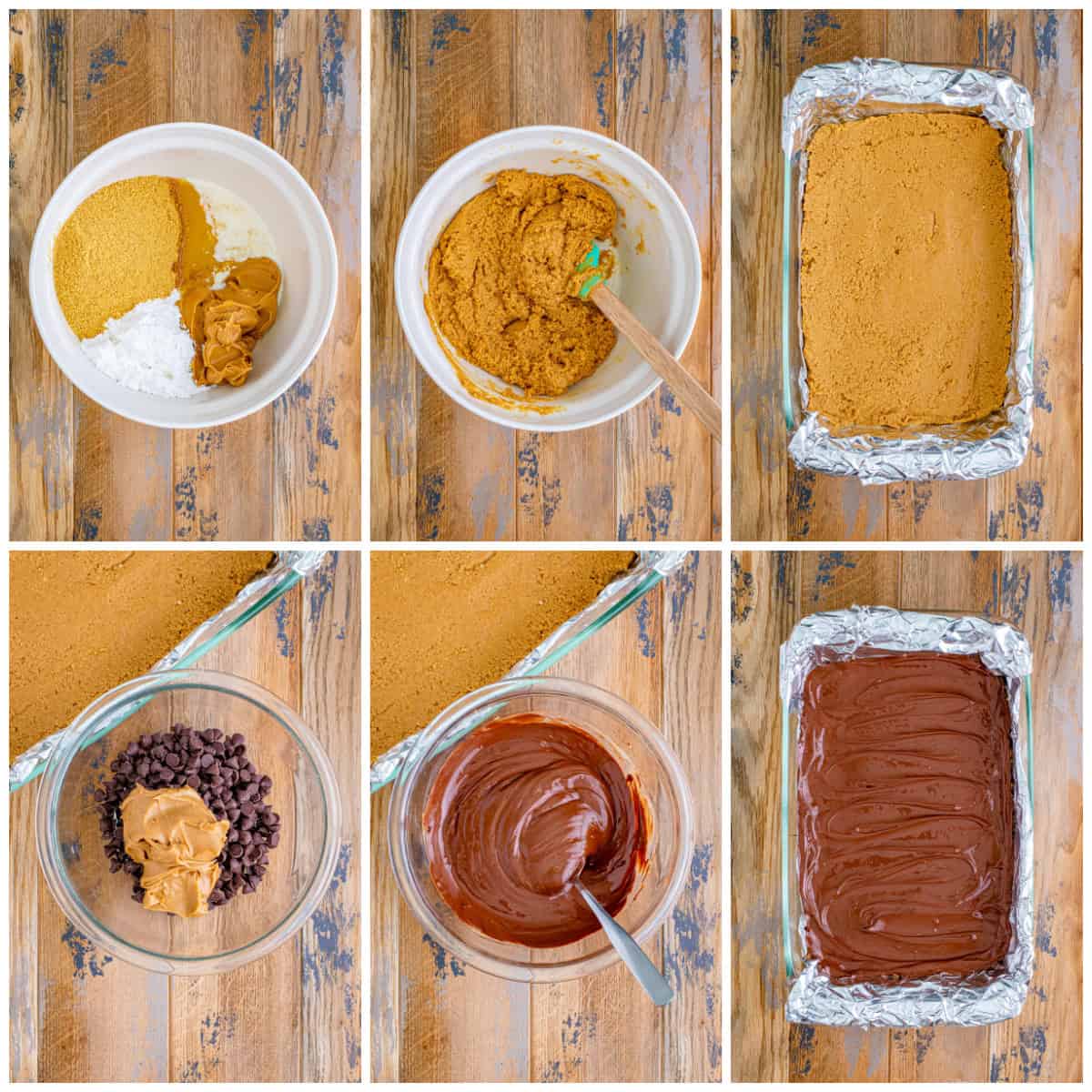 Step by step photos on how to make No Bake Peanut Butter Bars.