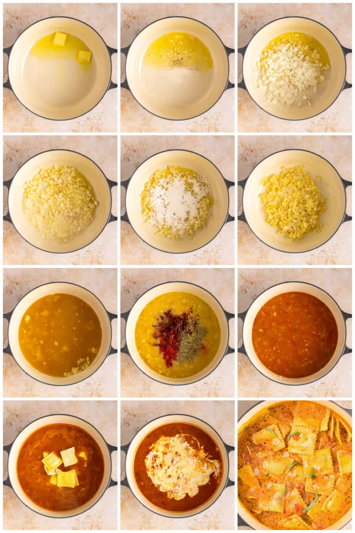 Step by step photos on how to make Ravioli Soup.