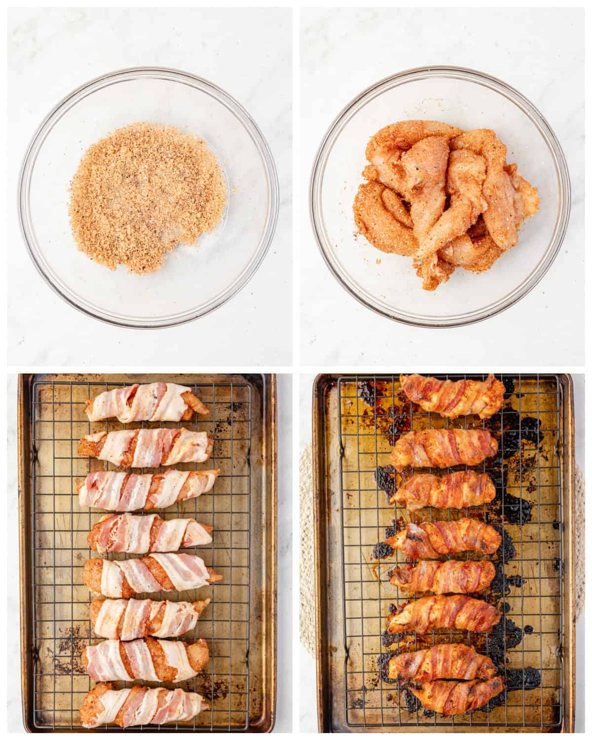 Step by step photos on how to make Bacon Wrapped Chicken Tenders.