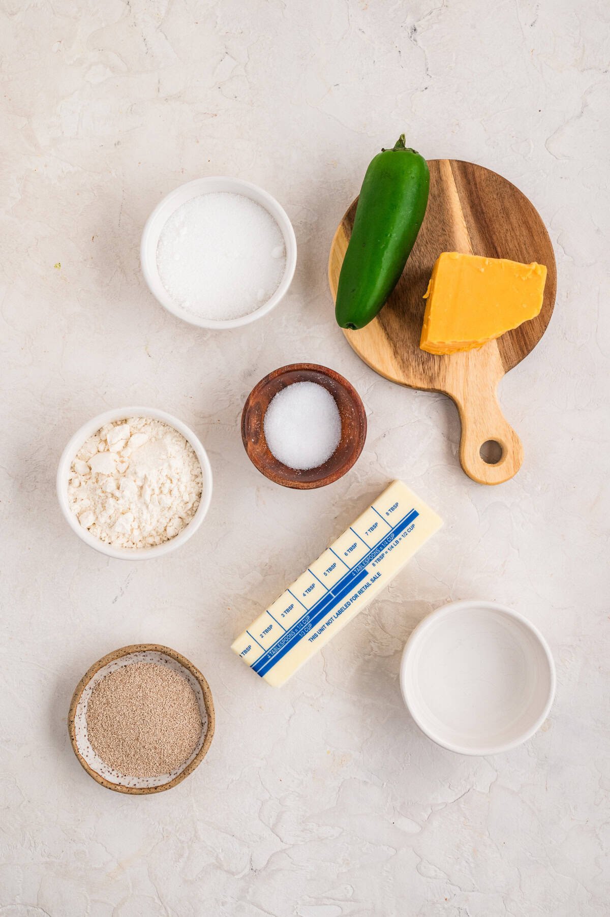 Ingredients needed to make Jalapeno Cheddar Bread.